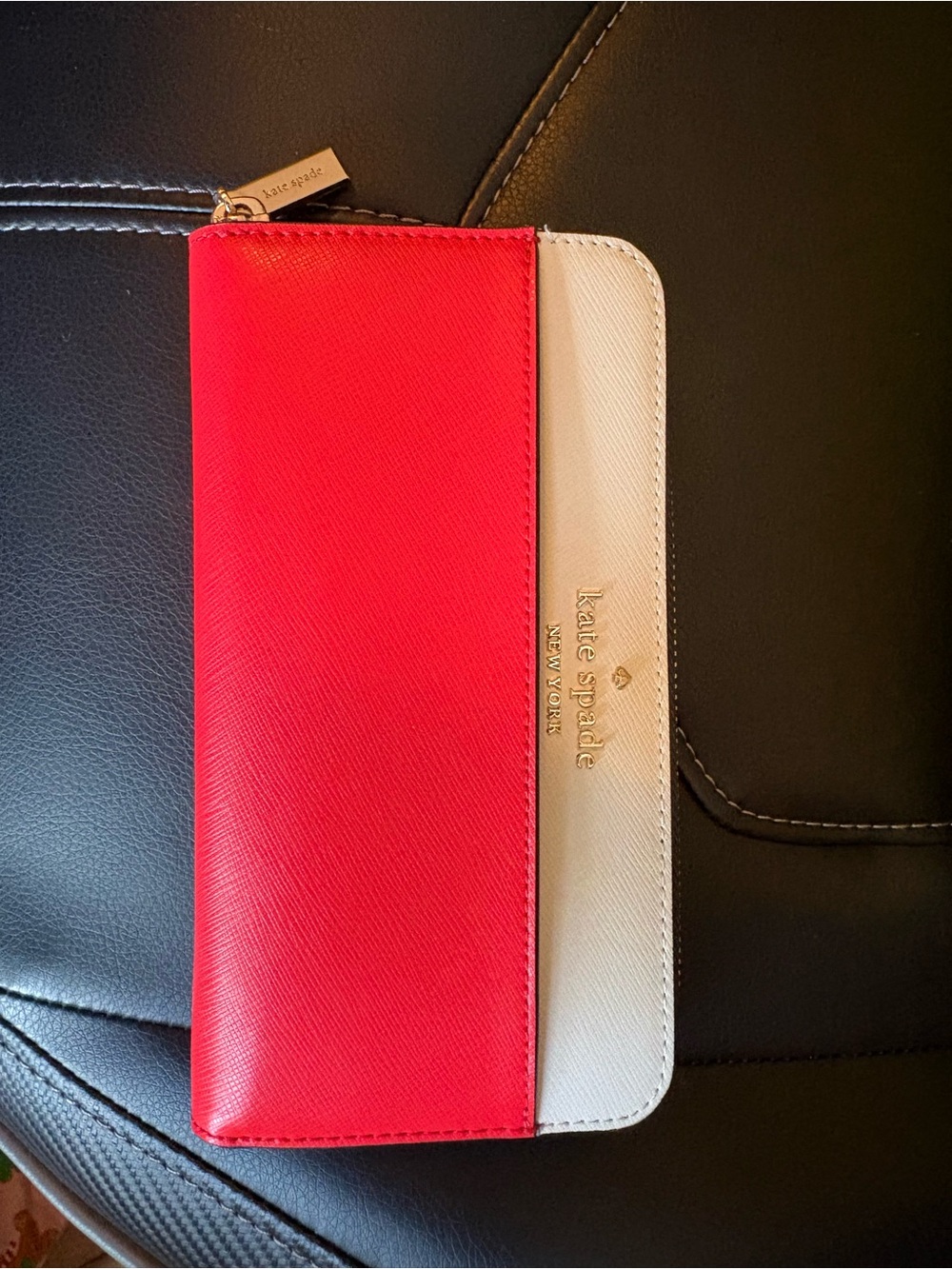 kate spade Red and Cream Zip Around Continental Wallet